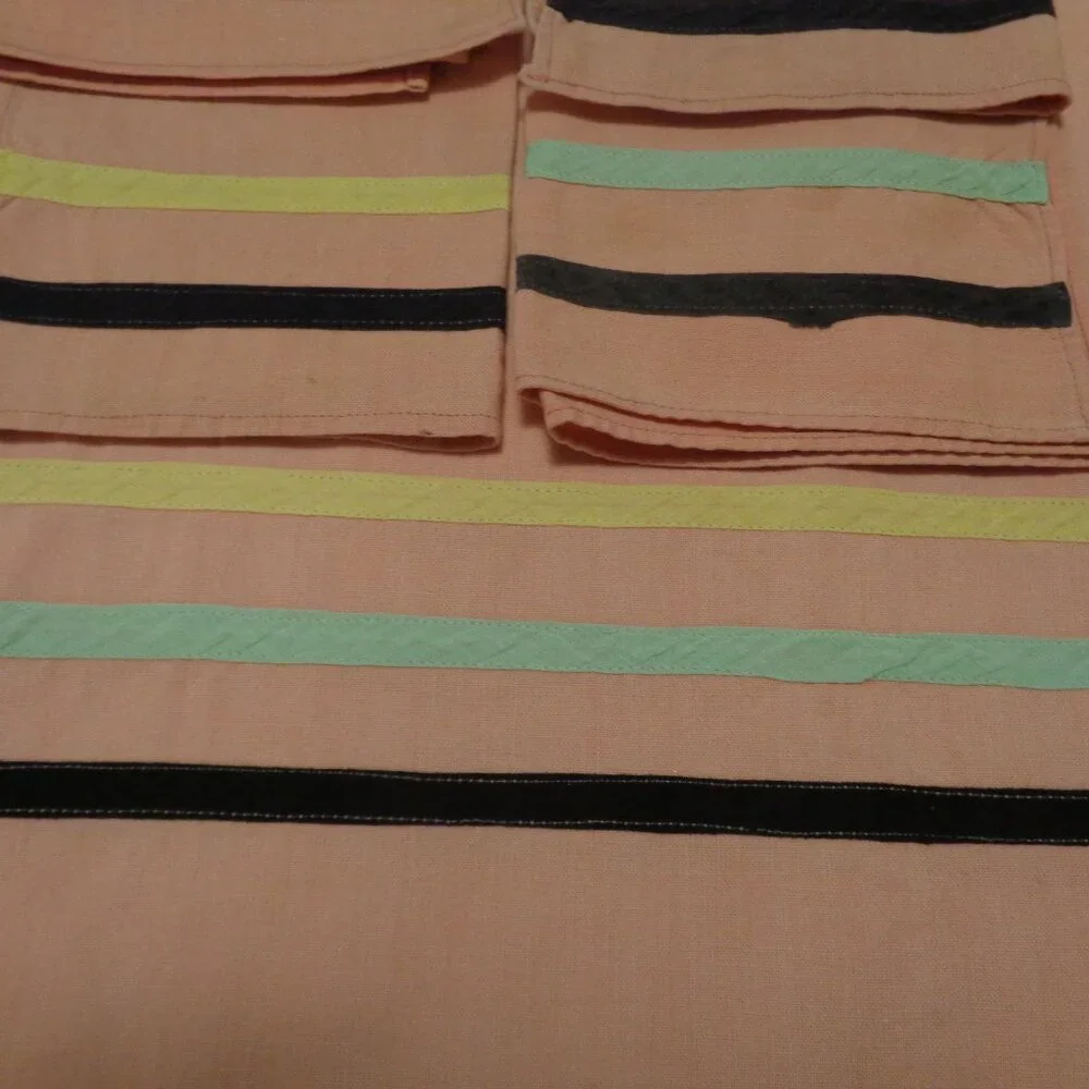 1950S VINTAGE PEACHY SMALL TABLECLOTH W A FEW STRIPES PLUS NAPKINS LOT